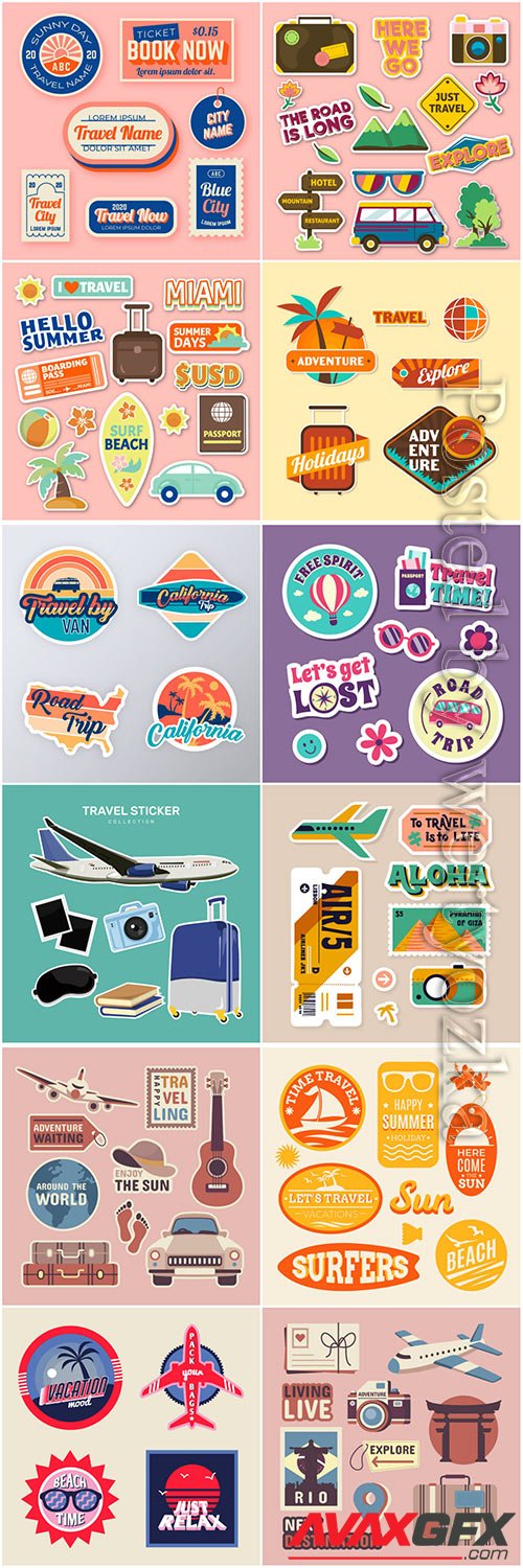 Travel sticker vector illustrations collection