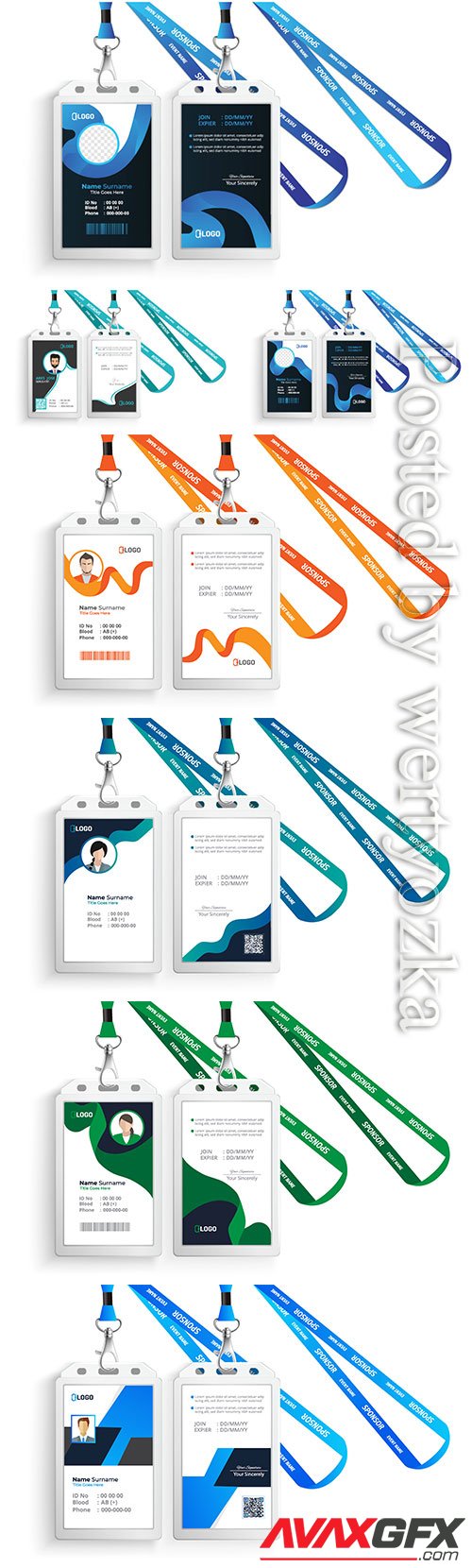 Id vector card with lanyard set isolated illustration