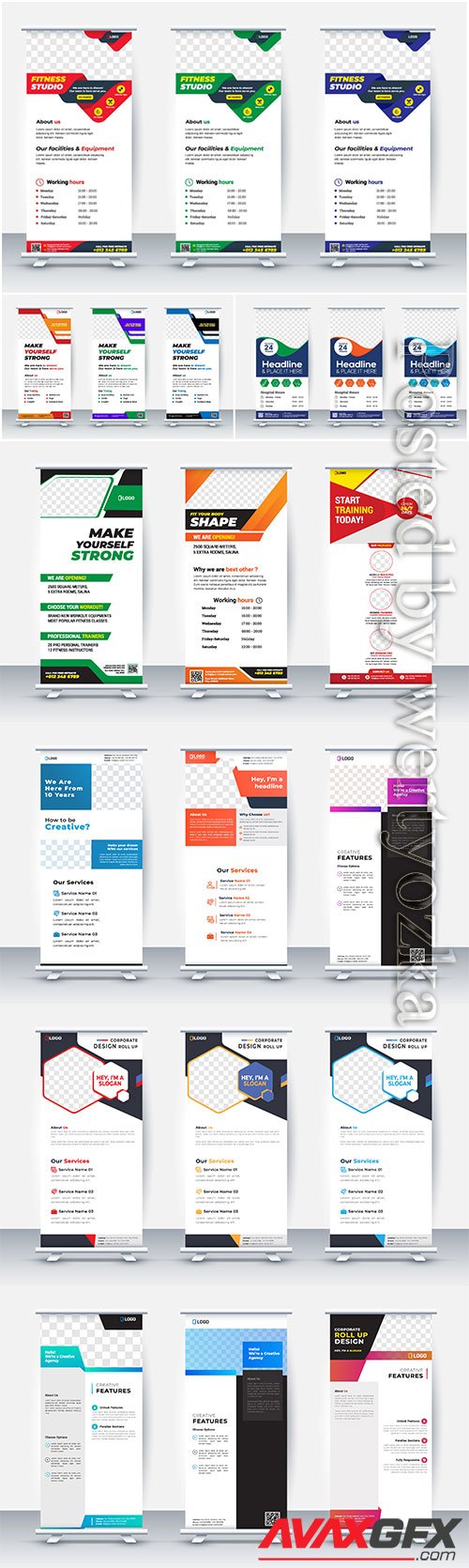 Business roll up banner stand poster, brochure flat design template creative concept
