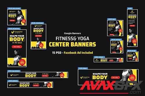 Fitness & Yoga Banners Ad PSD Template