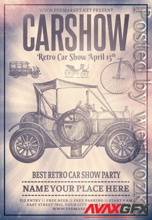 Retro car party - Premium flyer psd template