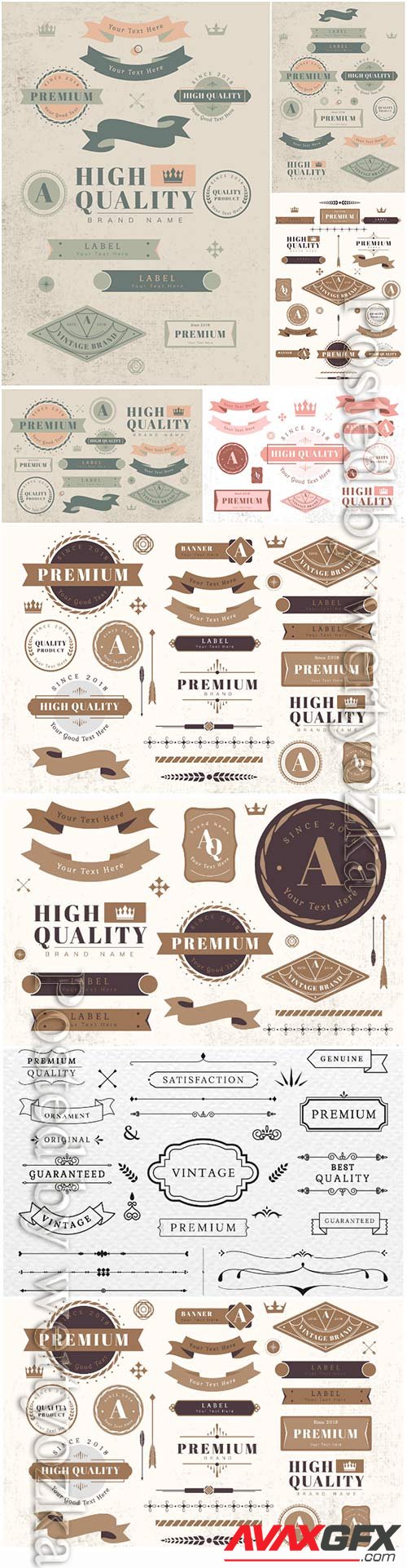 Vintage labels and badges decorative vector elements