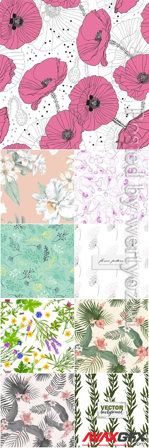 Seamless floral backgrounds in vector