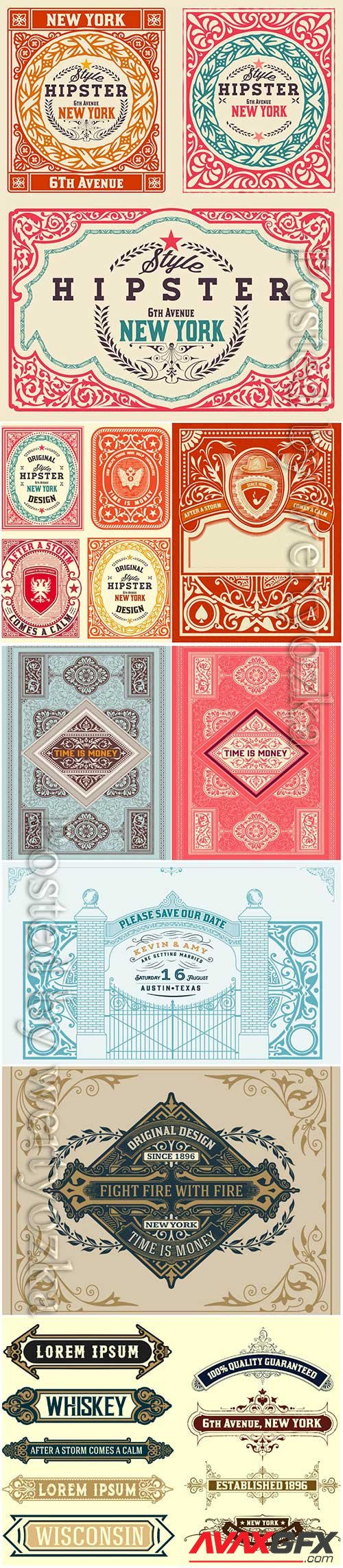 Vector vintage labels, borders, frames, corners, emblems and ribbons # 4