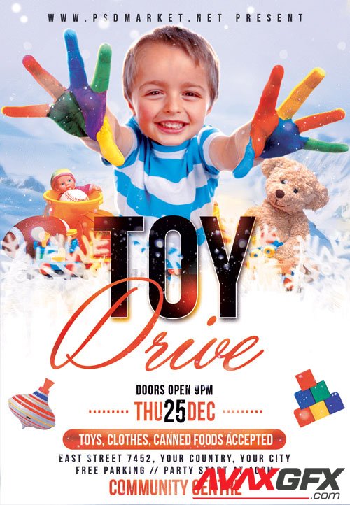 Toy drive party - Premium flyer psd template