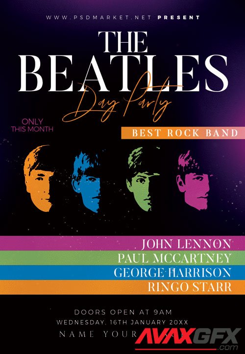 Beatles day party - Premium flyer psd template