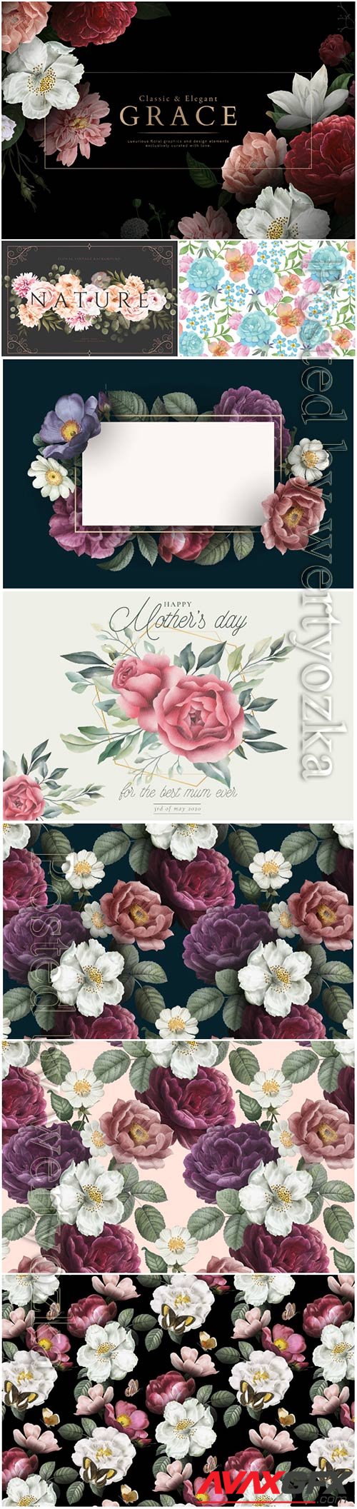 Beautiful vector backgrounds with roses and flowers