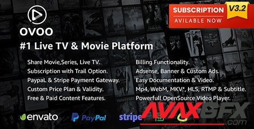 CodeCanyon - OVOO v3.2.4 - Live TV & Movie Portal CMS with Membership System - 20180569 - NULLED