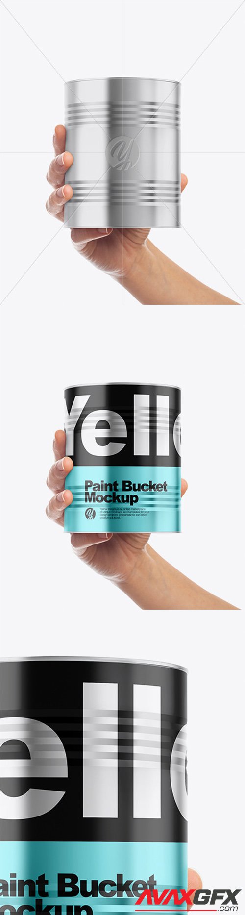 Metallic Paint Bucket in Hand Mockup - Front View 60761