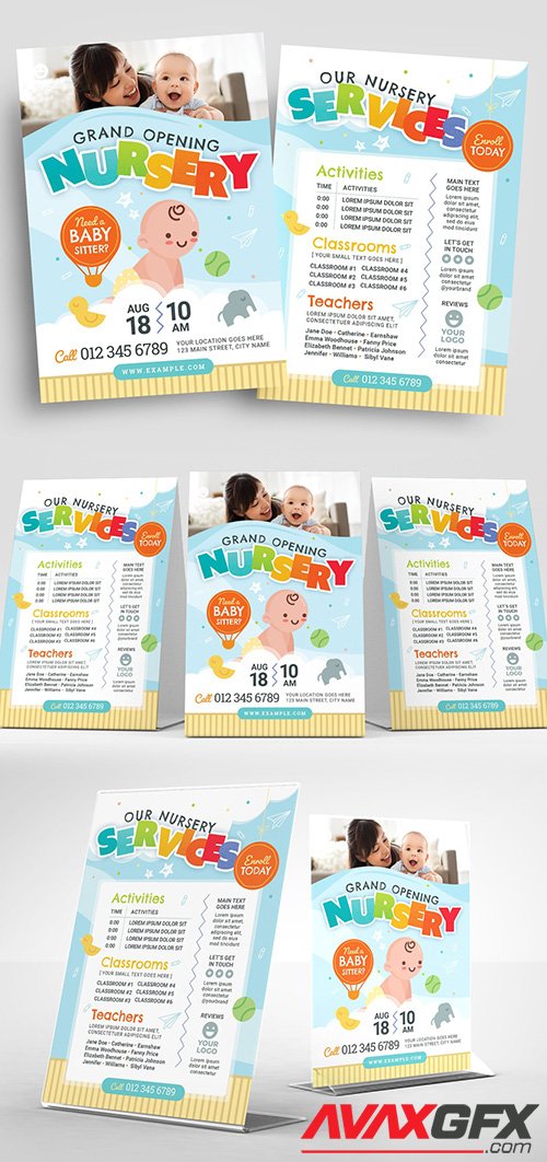 Illustrated Nursery Flyer Layout for Kindergarten and Preschool 353660928