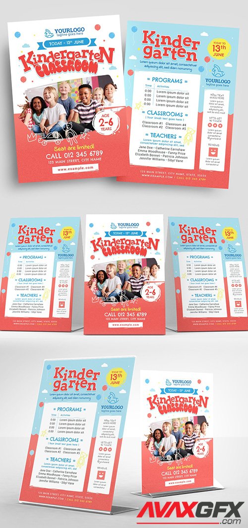 Playful Kindergarten Flyer Layout for Preschool Childcare Services 353660910