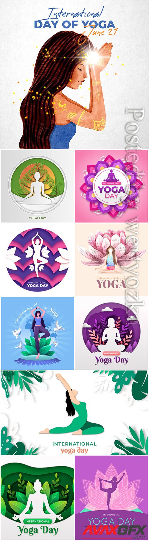 International day of yoga illustrated vector set