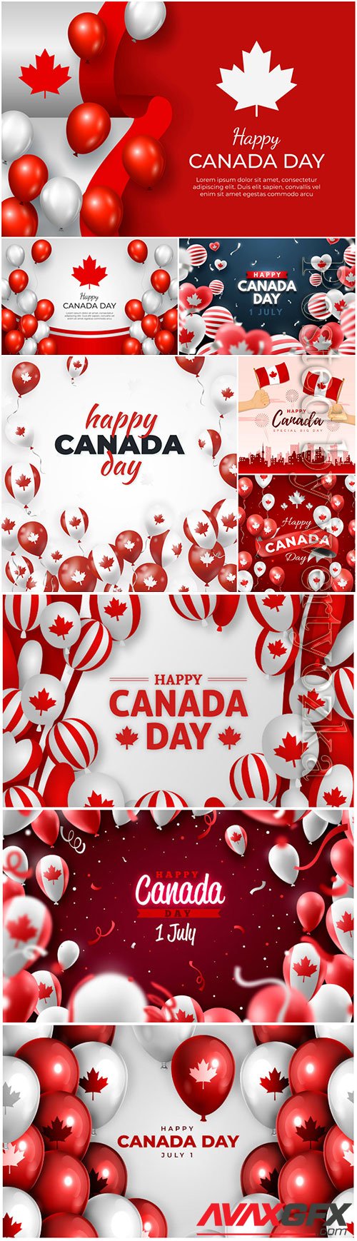 Realistic canada day balloons background vector set