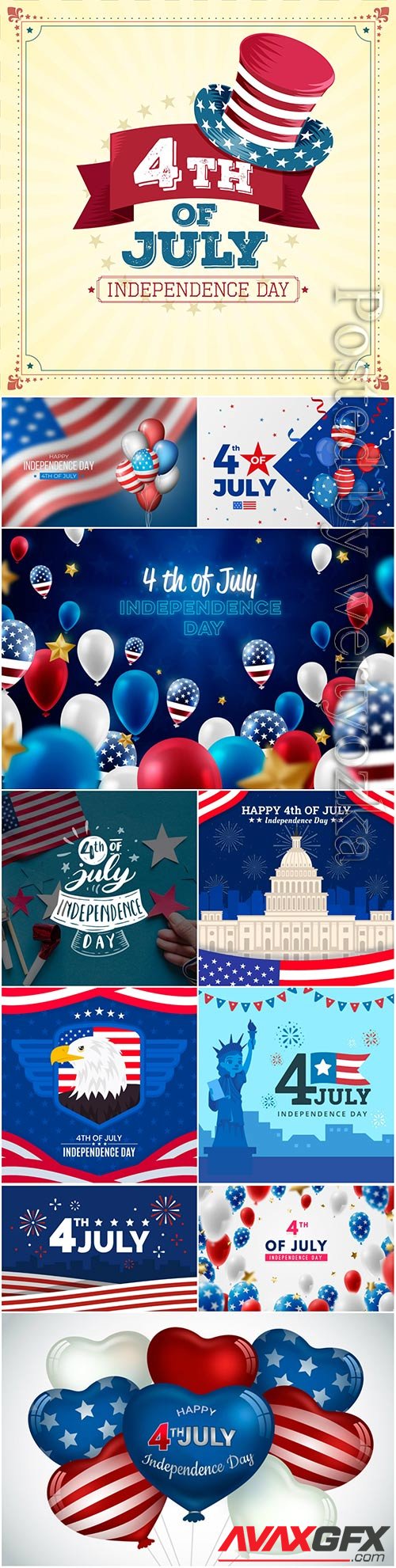 Realistic usa independence day background vector set