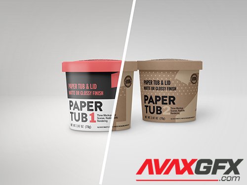 2 Glossy or Matte Paper Tubs with Lids Mockup 350636624
