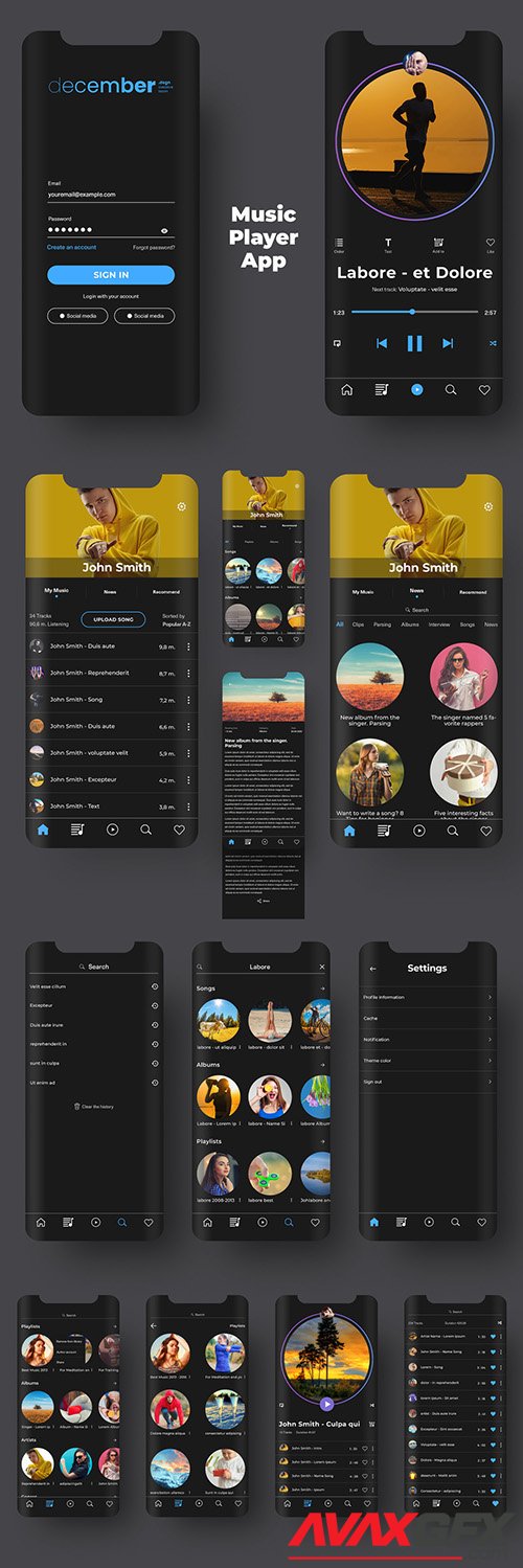 UI Layout Kit Mobile Music Service and Player Application 351008977