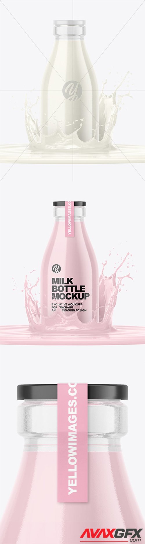 Clear Glass Dairy Bottle with Splash Mockup 61529