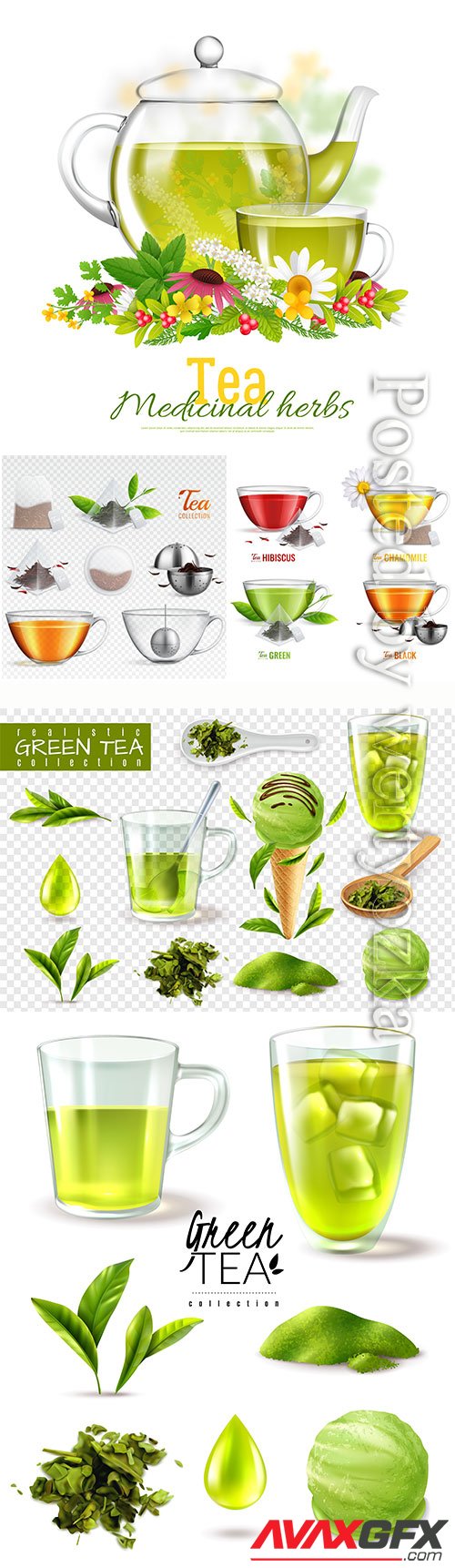 Fragrant tea in cups vector illustration