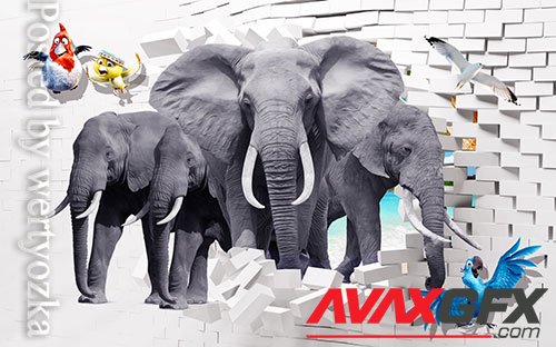 3D models template elephant animal bedroom wall