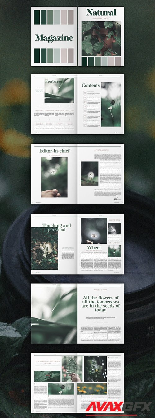 Magazine Layout with Green and Tan Accents 332491550