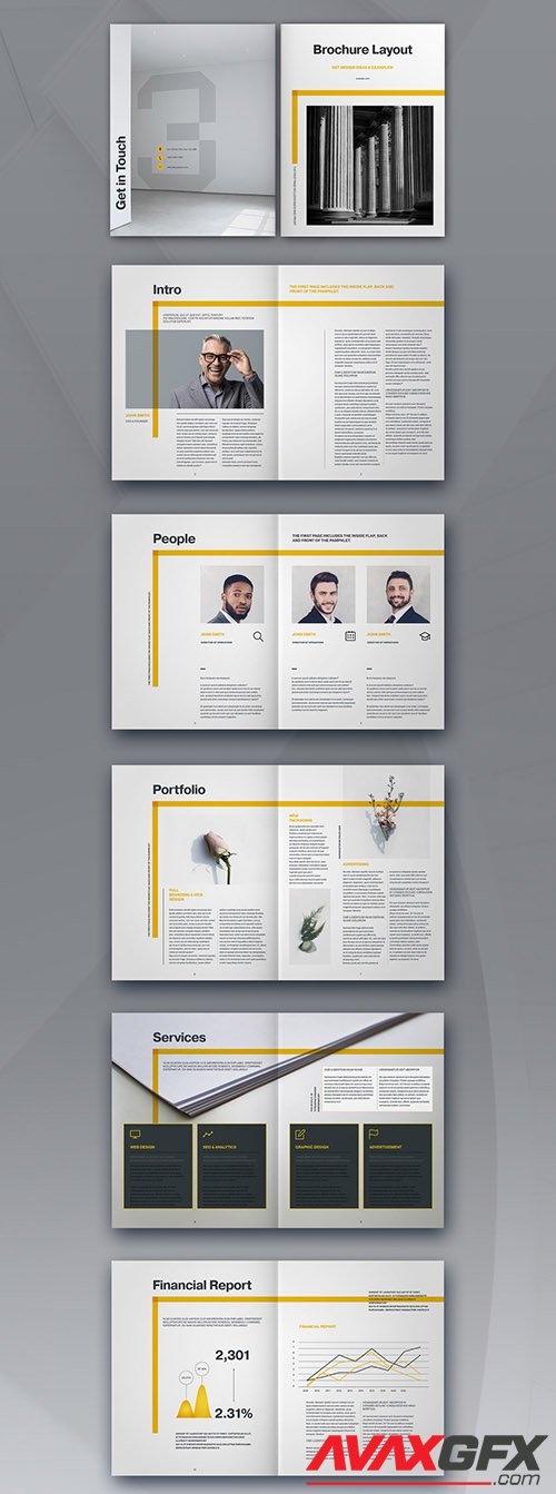 Brochure Layout with Yellow Overlay Elements 331726546