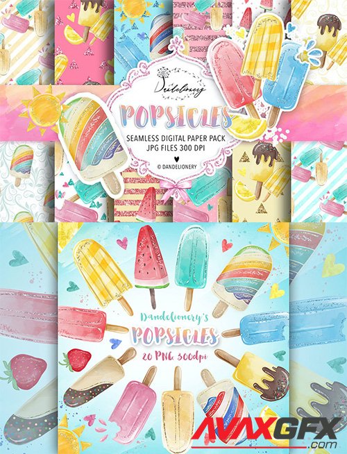 Watercolor Popsicles Clipart
