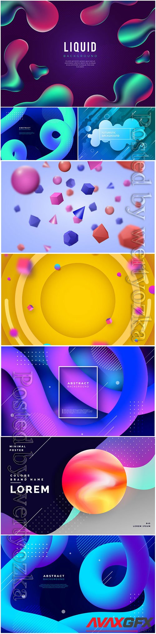 Abstract vector background with liquid shapes, 3d models template