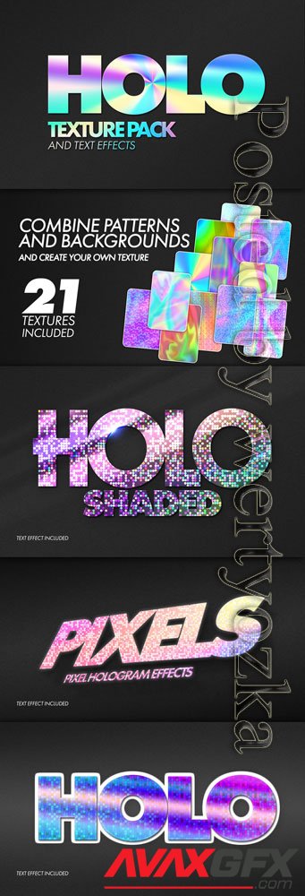 Holographic Texture Text Effect Mockup Bundle