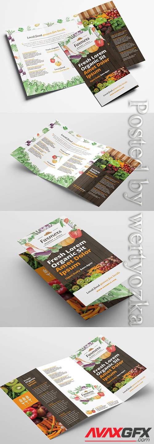 Trifold Brochure Layout with Organic Farmers Market Theme