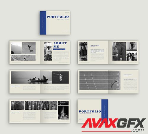 Portfolio Book Layout with Blue Accents 329186143