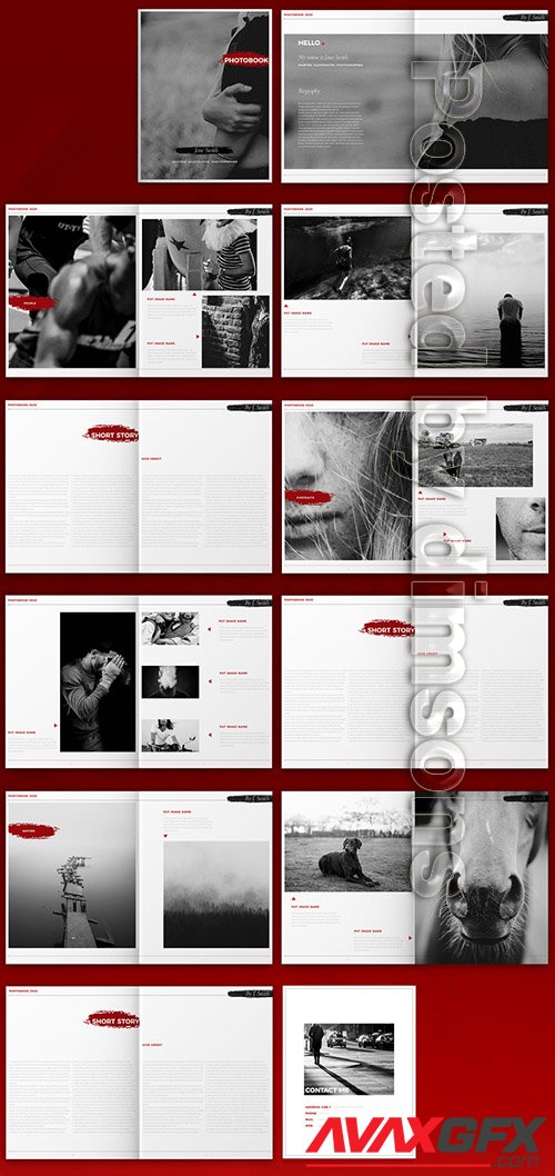 Brochure Layout with Red Brush Splatter Elements 324049506