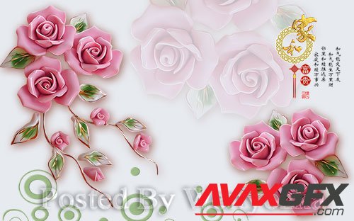 3D models pink jade carving three dimensional rose flower warm wall