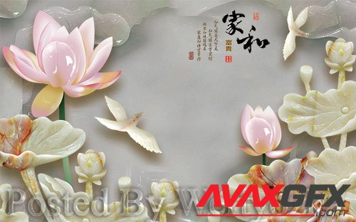 3D psd models embossed lotus home and rich tv background