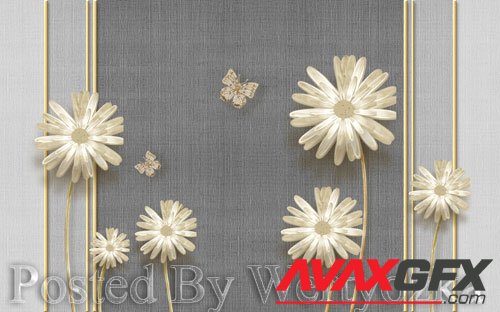 3D psd models modern elegant dandelion butterfly wrought iron-embossed soft bag wall
