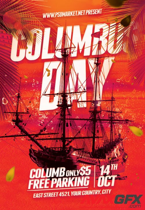 Columbus day party - Premium flyer psd template