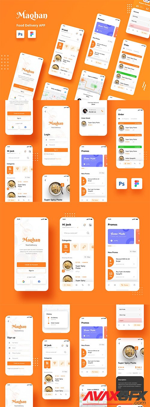Food Delivery iOS App UI PSD and Figma Template