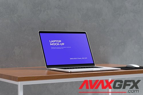 Laptop mockup on the wooden table
