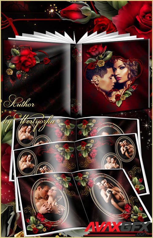 Beautiful photo album with red roses