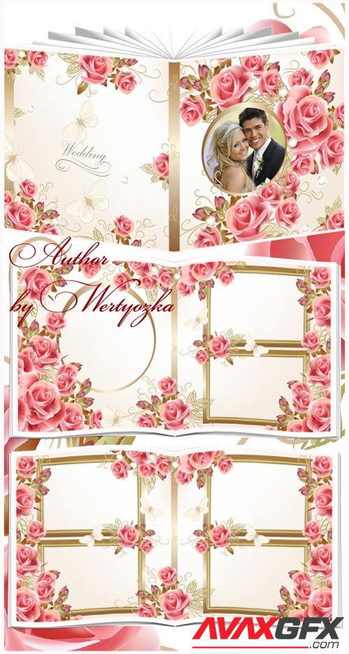 Beautiful wedding photo album with roses design