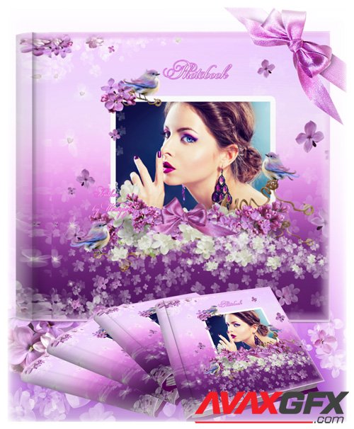 Beautiful photo album with beautiful lilac patterns design