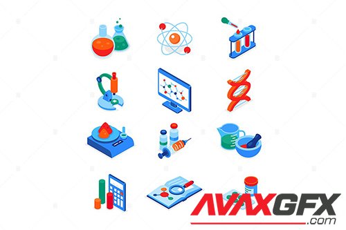 Science and medicine - colorful isometric icons