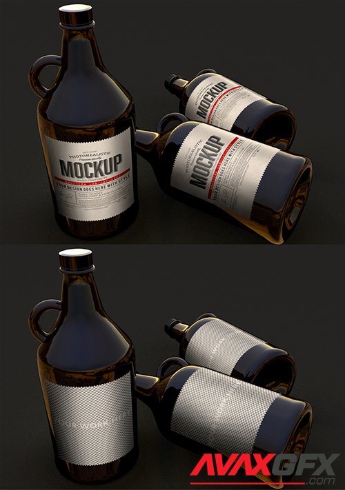 3 Big Dark Beer Bottles Mockup 348945059