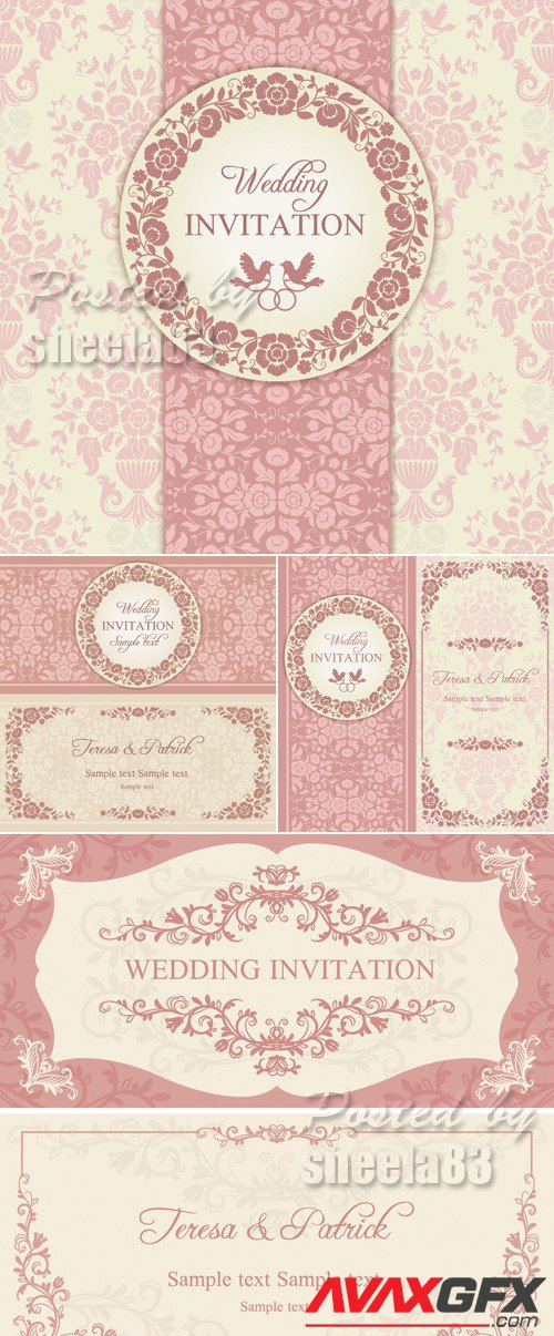 Pink Wedding Invitations Vector