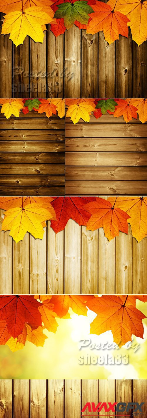 Stock Photo - Autumn Leaves on Wooden Background 6