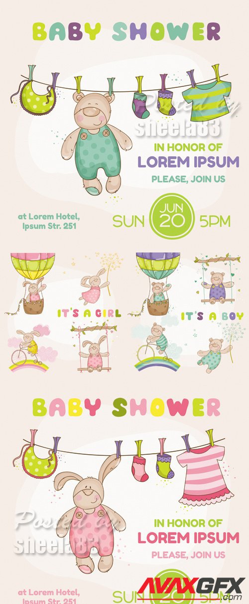 Baby Shower Cards Vector 2