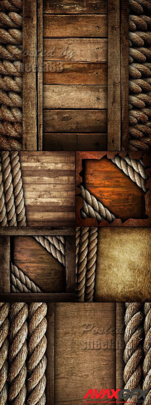 Stock Photo - Wooden Backgrounds with Ship Rope