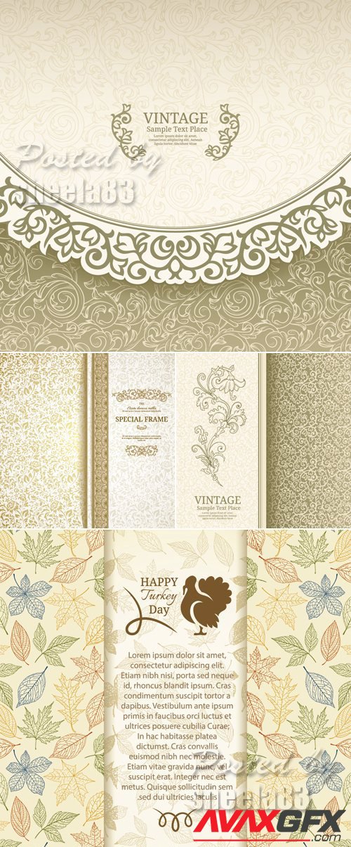 Beige Vintage Floral Cards Vector