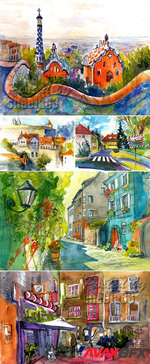 Stock Photo - Watercolor Streets