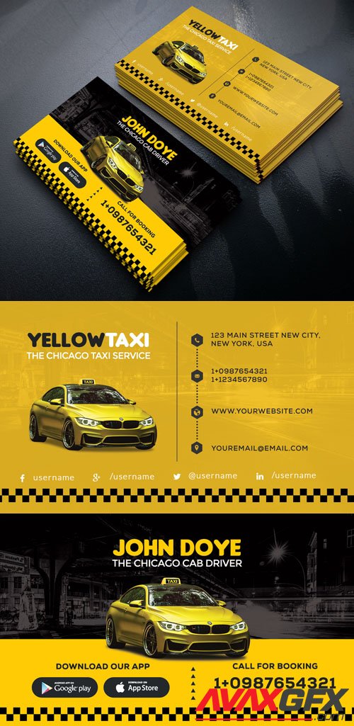 Yellow Taxi Service Creative Business Card PSD Template