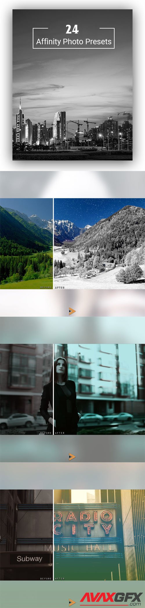 24 Affinity Photo Presets with 5 Categories